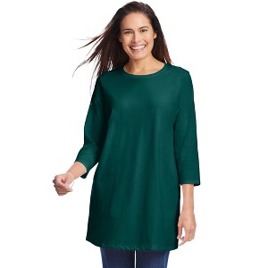 Woman Within Plus Size Perfect Three-Quarter Sleeve Crewneck Tunic - 1 of 4
