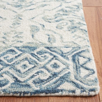 Ivory and Blue Hand-Tufted Wool Square Rug