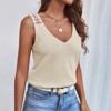 Women's Casual Lace Strap Waffle Knit Tank V-Neck Sleeveless Top Lace-Trimmed T-Shirt for Summer - 3 of 4