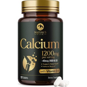 Calcium 1200mg with Vitamin D3 Supplement for Strong Bones & Muscle Support - 120 Tablets By Nature's Peak - 1 of 4