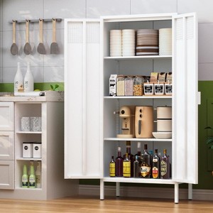 The metal food storage cabinet, 61 inches high, is equipped with adjustable shelves and is suitable for homes and kitchens.(white) - 1 of 1