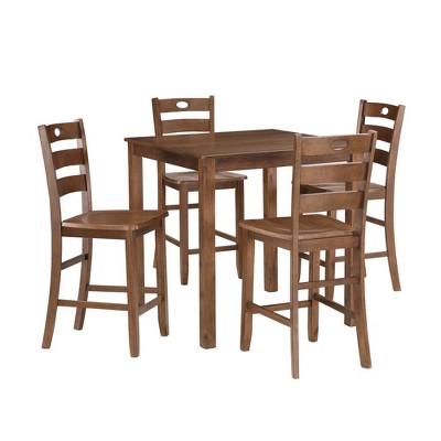 New Classic Furniture,Salem 5 Pc Counter Ht Dining Set, Table & 4 Chairs -  Tobacco