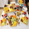 Attop Bamboo Serving Tray Set 16.5"x11.8" with Handles Hexagon & Square Small Plates for Family Dinner Natural - 3 of 4