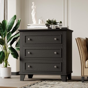 Black 3 Drawer Dresser for Bedroom, Wide Chest of Drawers with Vintage Handle, Modern Wood Dresser Wide Nightstand Cabinet for Living Room - 1 of 4