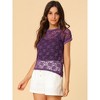 Allegra K Women's Curved Hem Sheer Short Sleeves Floral Lace Blouse - 4 of 4