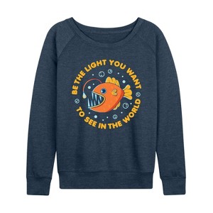Women's - Instant Message - Angler Be The Light Lightweight French Terry Wide Neck Long Sleeve Graphic Shirt - 1 of 4