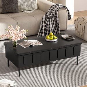 Lift-Top Coffee Table with 2 Drawers, Modern Cocktail Table Sofa Side Table Storage Center Table with Foldable Top, White/Black - ModernLuxe - 1 of 4