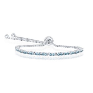 Bella Silver Sterling Silver 2MM Swiss Blue CZ 'December Birthstone' Tennis Adjustable Bolo Bracelet - Blue - 1 of 2