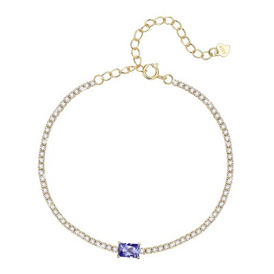 Sterling Silver Birthstone Tennis Bracelets,Dainty Simple Zircon Birthstone Bracelet, Jewelry for Women Girls Wife Mom purple