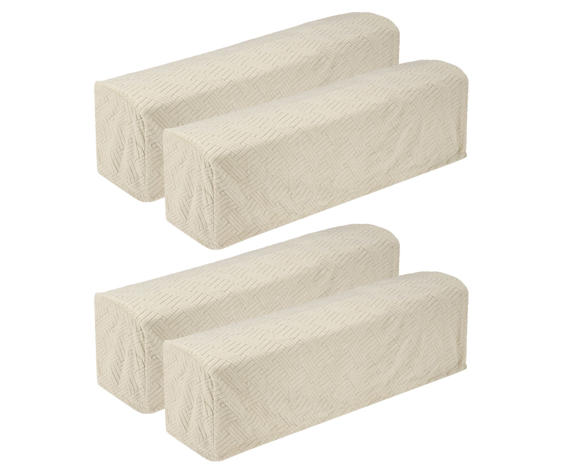 Unique Bargains Twill Stretch Soft Jacquard Non Slip Sofa Armrest Covers Cream 4 Pcs