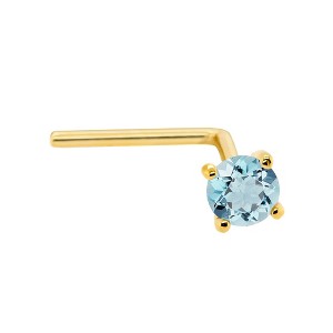 Jewelry Avalanche 22G 14K Gold L-shape Nose Stud with Aquamarine Gemstone - 1 of 2