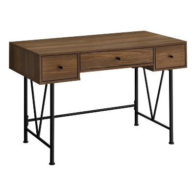Monarch Specialties Computer Desk Home Office Laptop Storage Drawers 48InchL Work Metal Laminate Walnut Black Transitional