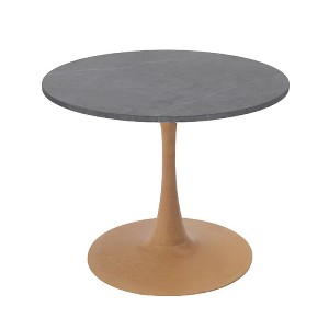 LeisureMod Bristol 27" Round Dining Table with Sintered Stone Top and Natural Wood Steel Pedestal Base for Modern Kitchen and Dining Room - 1 of 4