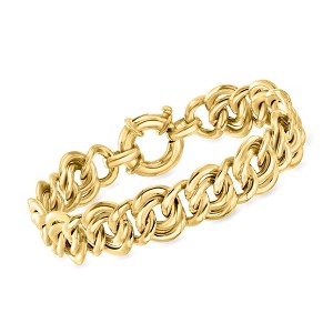 Ross-Simons Italian 18kt Gold Over Sterling Flat Double-Link Bracelet Size 7.5 - 1 of 2