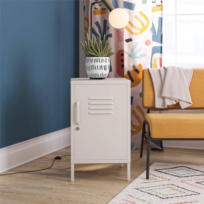 Parchment Metal Locker Style End Table with Storage