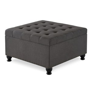 DSVIMOY Storage Ottoman with Legs, Square Coffee Table with Nail Trims for Living Room, Dark Gray, 30"*18"*30" - 1 of 4