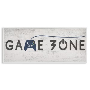 Stupell Industries Game Zone Video Gamer Phrase Rustic Blue Controller Framed Giclee Art, White, 24" x 10" - 1 of 4