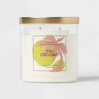 15oz 2-Wick Glass Jar Tiki Coconut Graphic Label Candle - Opalhouse™