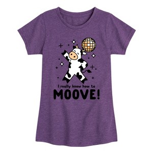 Girls' - Instant Message - Watch Me Moove Disco Cow Fitted Short Sleeve Graphic T-Shirt - 1 of 4