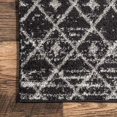 Handmade 6' Black Geometric Synthetic Square Area Rug