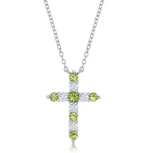 Bella Silver Sterling Silver Peridot CZ 'August Birthstone' Cross Necklace - Green - 16+2 Inch - 1 of 2