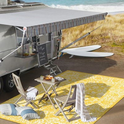 9' x 12' Yellow and Cream Floral Synthetic Rectangular Rug