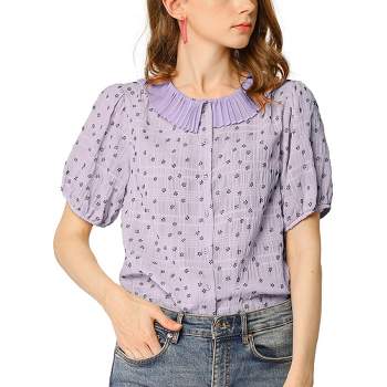 Allegra K Women's Floral Shirt Self Tie Neck Valentine's Day Sweet Cute  Puff Sleeve Blouse at  Women’s Clothing store