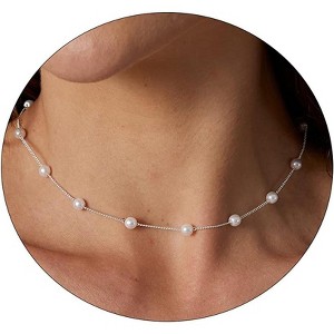 Pearl Pendant Necklace for Women, 14K Gold Plated Handmade Layered Chain - 1 of 4