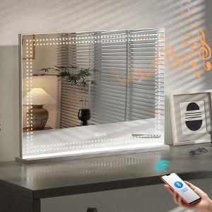 VANITII Hollywood 32'' x 23'' Vanity Makeup Mirror With LED Beads Wall Mount Bluetooth Speaker White - 1 of 4