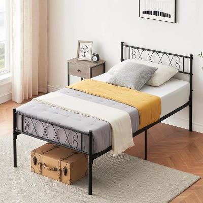 Metal Twin Bed Frame for Girls/Boys, Twin Size Platform Bed Frame with Iron-Art Sweet Heart, Under Bed Storage, Easy Assembly