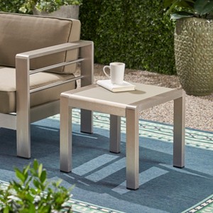 GDFStudio Crested Bay Outdoor Aluminum and Tempered Glass Side Table - 1 of 4