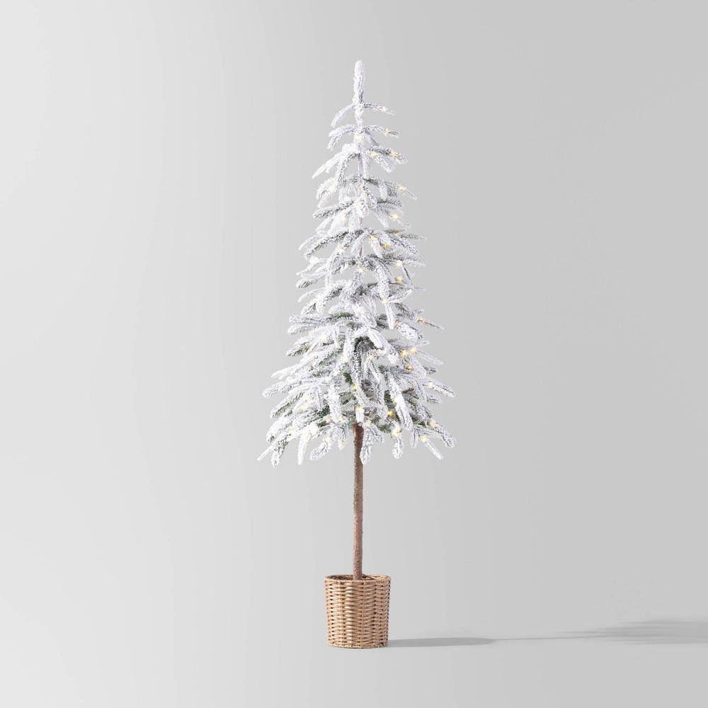 5' Pre-lit LED Dewdrop Downswept Flocked Balsam Fir with Basket Artificial Christmas Tree Warm White Lights - Wondershop™