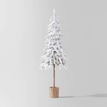 Pre-lit LED Dewdrop Downswept Flocked Balsam Fir with Basket Artificial Christmas Tree Warm White Lights - Wondershop™