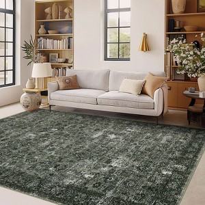 Washable Rugs,Area Rug for Living Room Bedroom, Washable Brown Rug Vintage Print Carpet - 1 of 4