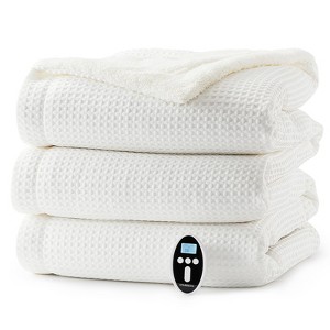 Waffle Weave Heated Throw Blanket - 6 Heat Levels, 4H Timer, Machine Washable Electric Blanket with LCD Display - 1 of 4