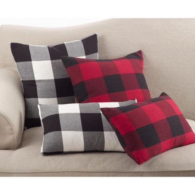 Red and Black Cotton Buffalo Plaid Square Throw Pillow, 20"
