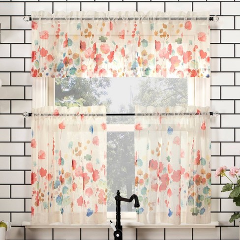 jejeloiu Floral Kitchen Curtains Valances Red Flowers Valance