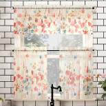 Rosalind Watercolor Floral Semi-Sheer Rod Pocket Kitchen Curtain Valance and Tiers Set Poppy Red - No. 918
