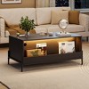 40.9” Rattan Coffee Table with LED Lights, 2 Storage Drawers and 2 Arched Door for Living Room - 4 of 4