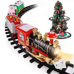 Angel Sar Electric Christmas Train Set with Tree Surround Track, Steam Train with Santa Coach, Sound & Light - 1 of 4