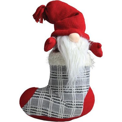 Red and Gray Christmas Gnome in Stocking Tabletop Decoration