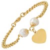 Steeltime Ladies stainless steel freshwater pearls and heart charm cuban link chain bracelet. Color Options: Silver, Gold - 2 of 4