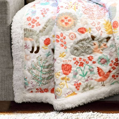 Pixie Fox Gray and Pink Twin-Size Reversible Sherpa Fleece Throw