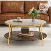 ACEPANO 29.9 in. W Modern Round 2-Tiered Coffee Table with Glass Top and Gold Base for Living Room-Walnut - 2 of 4