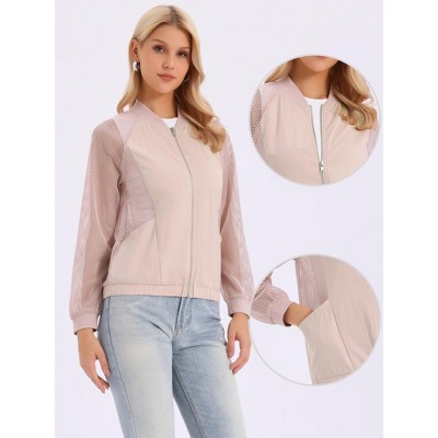 Женские куртки INSPIRE CHIC Women's Mesh Zip Up Long Sleeve Sheer Lightweight Track Jackets with Pockets X-Small Pink — фото 2
