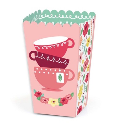 Big Dot of Happiness Floral Let's Par-Tea - Garden Tea Party Favor Popcorn Treat Boxes - Set of 12