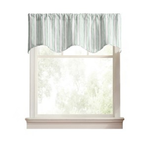 Ellis Curtain Saratoga Stripe 100% Cotton Scallop Poly-Cotton Lined Rod Pocket Valance 50" x 16" Green - 1 of 4