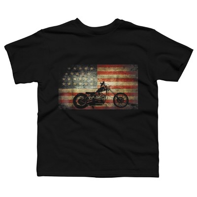 Boy's Design By Humans July 4th American Vintage Motorcycle Flag By littlesenh1 T-Shirt
