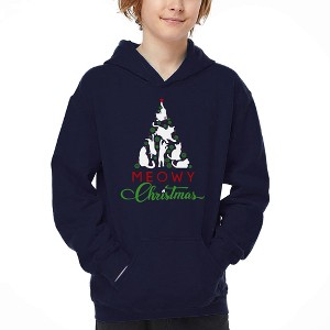 LA Pop Art Meowy Christmas Tree - Boy's Word Art Hooded Sweatshirt - 1 of 4
