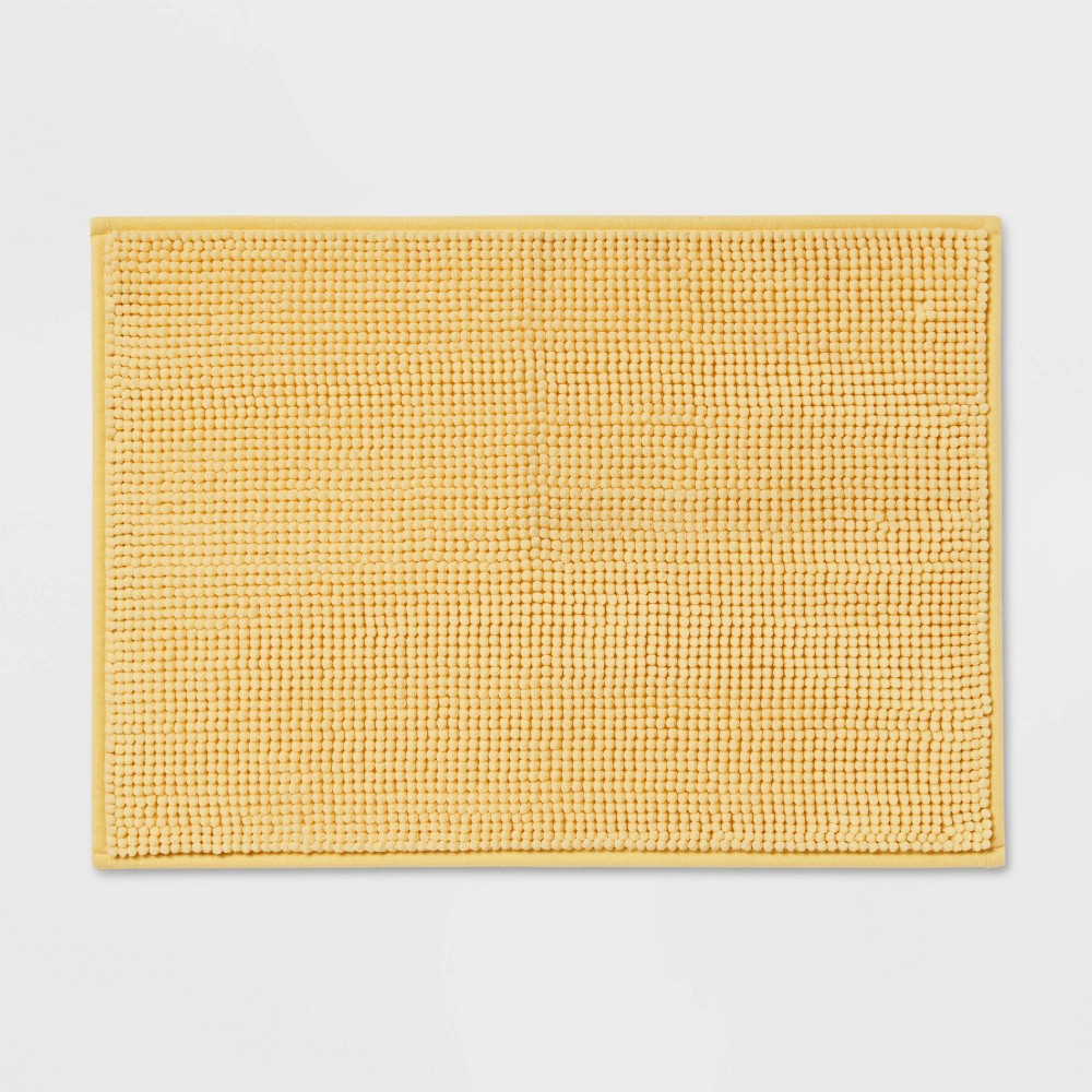 Photos - Bath Mat 17"x24" Everyday Chenille Bath Rug Yellow - Room Essentials™